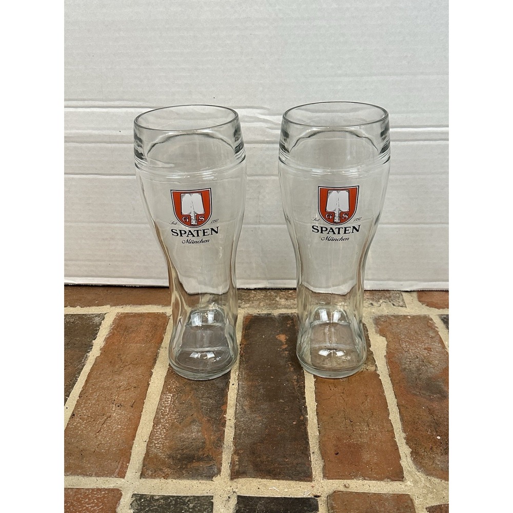 2 vintage 90s GS Spaten Glass Beer Boots .5 Liter Munich Germany "Das Boot"